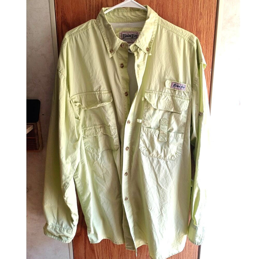 Bimini Bay Mens XL Sage Green Vented Fishing Shirt Cotton Long Sleeve Utility